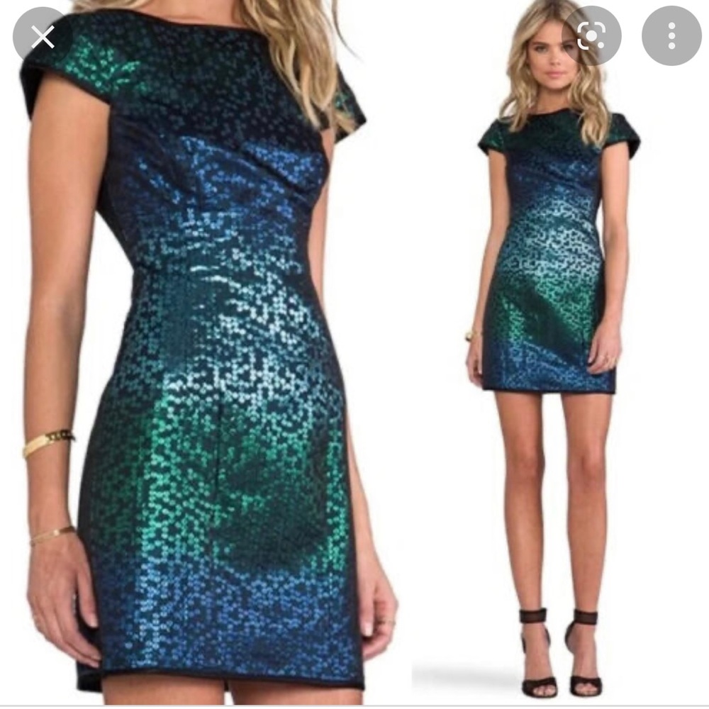 NANETTE LEPORE Cabaret Ombré Gradient Sequin Sheath Dress Turquoise Green Sz 6